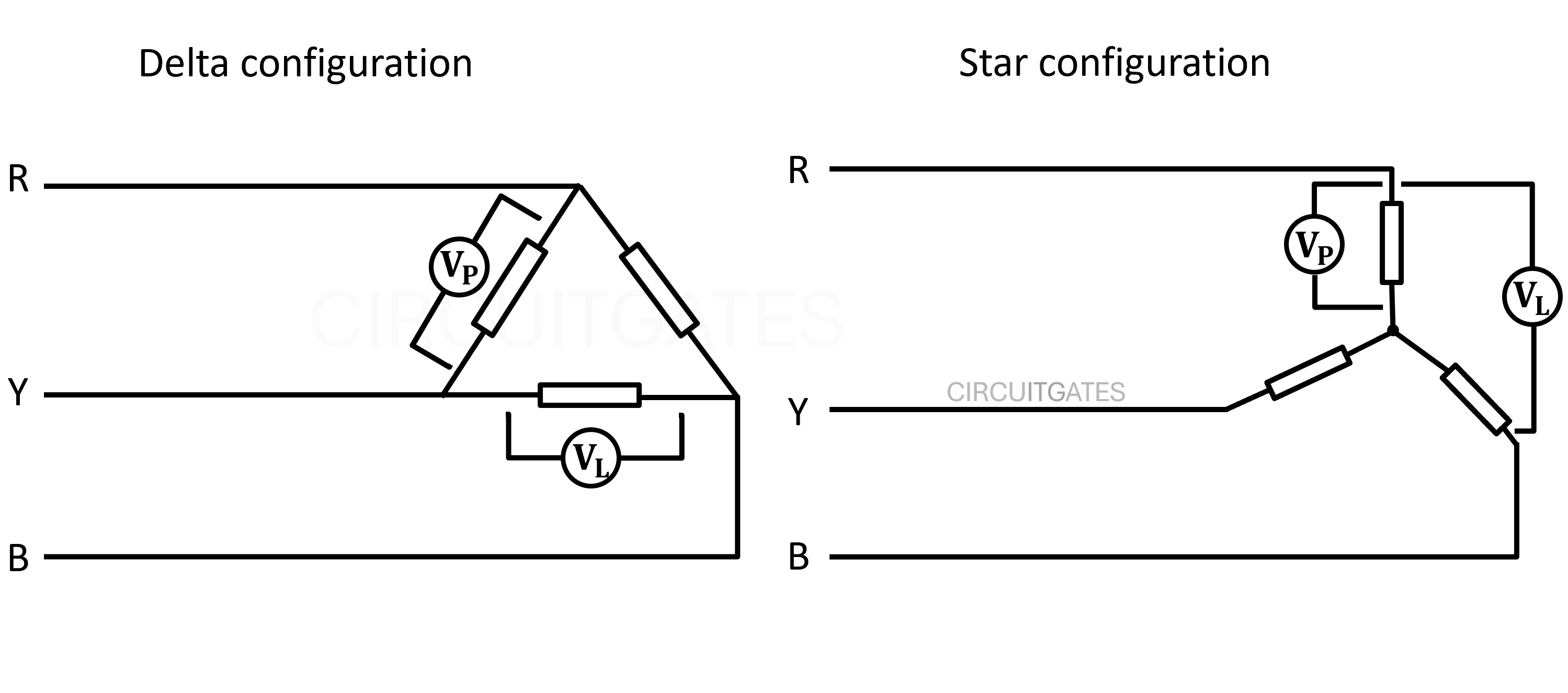 voltage in star and delta configurations